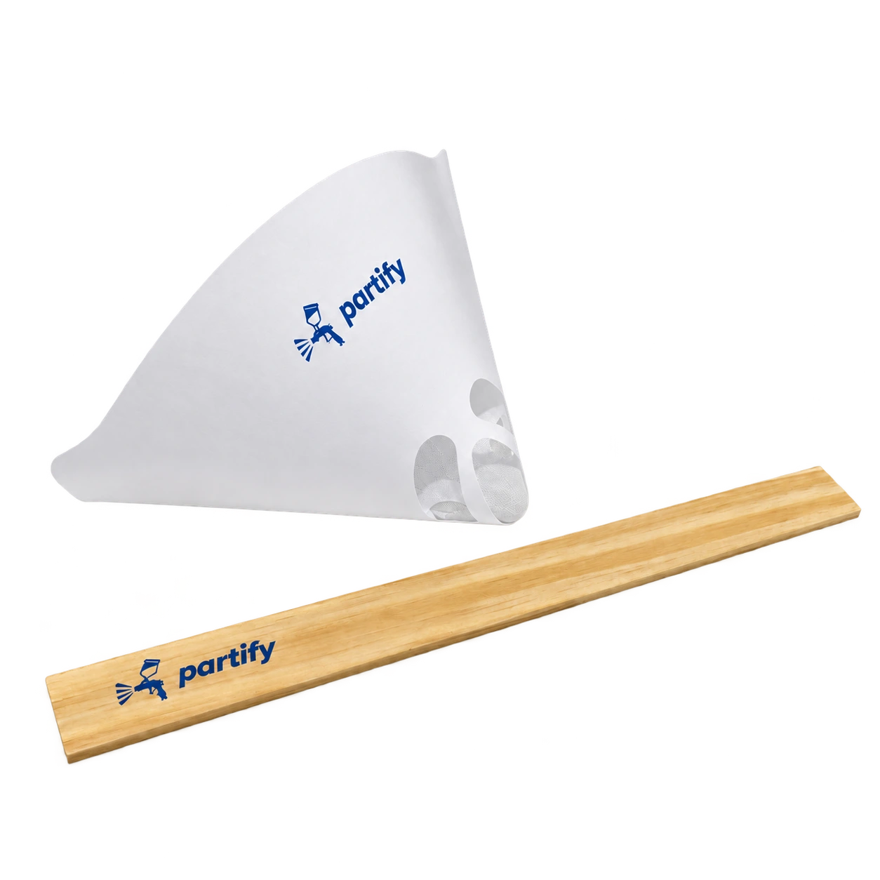 Partify paper paint filter and wooden stir stick included with ready-to-spray paint