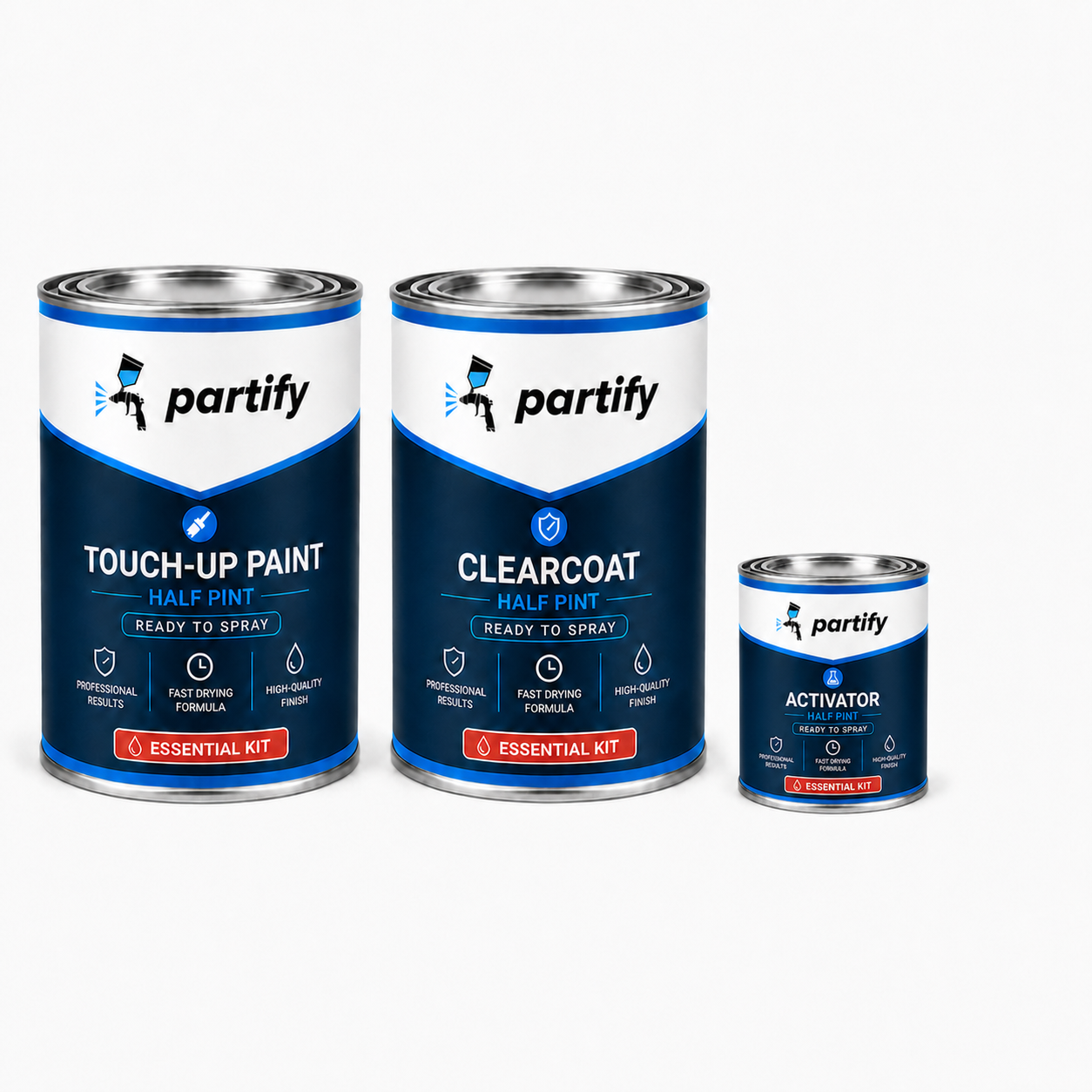 Partify Half Pint Essential ready-to-spray system with matched basecoat, clearcoat, and quarter-size clearcoat activator
