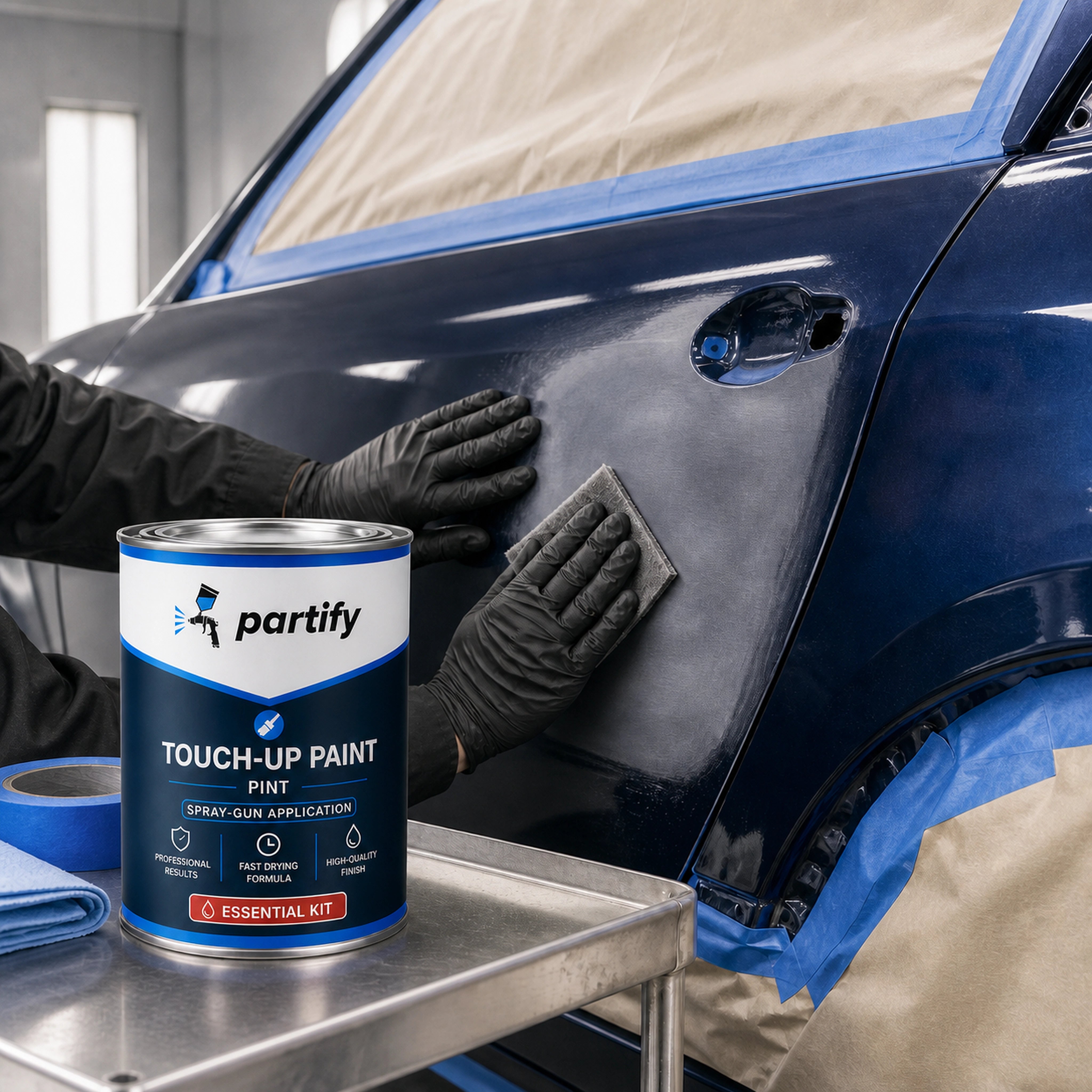 Preparing and masking a vehicle panel before applying Partify Professional Paint