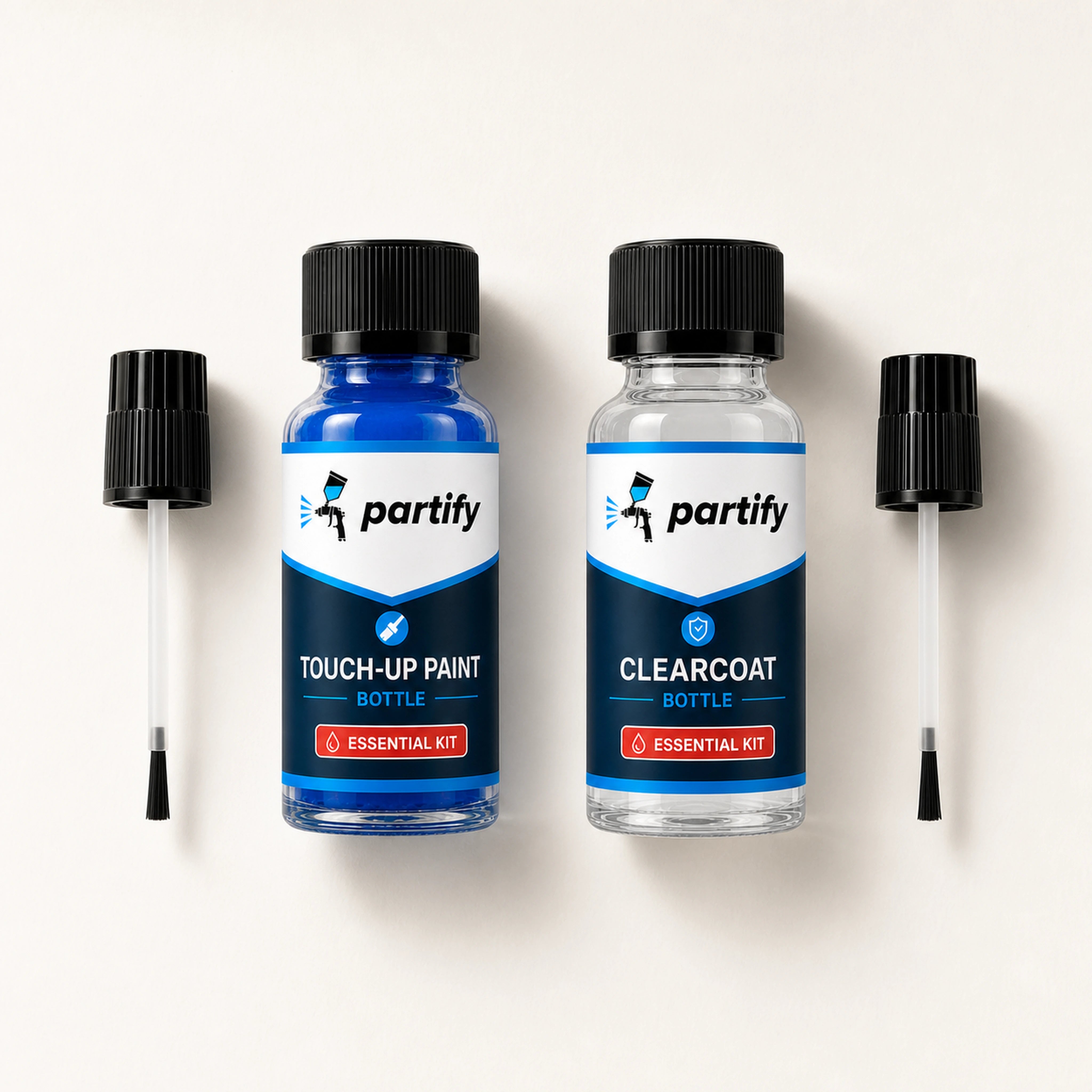 Essential Kit contents with color and clearcoat bottle brushes