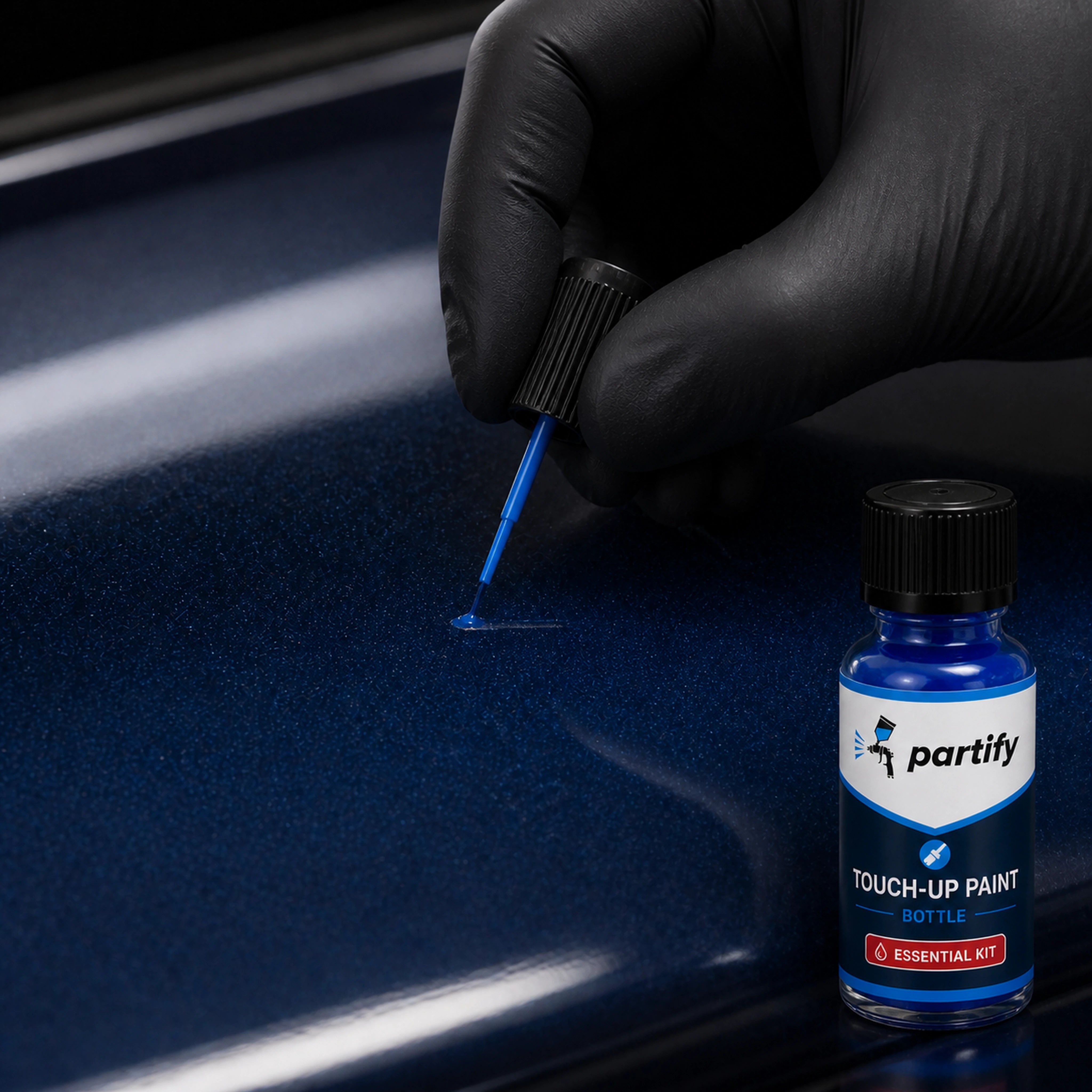 Applying a thin layer of vehicle-matched Partify touch-up paint
