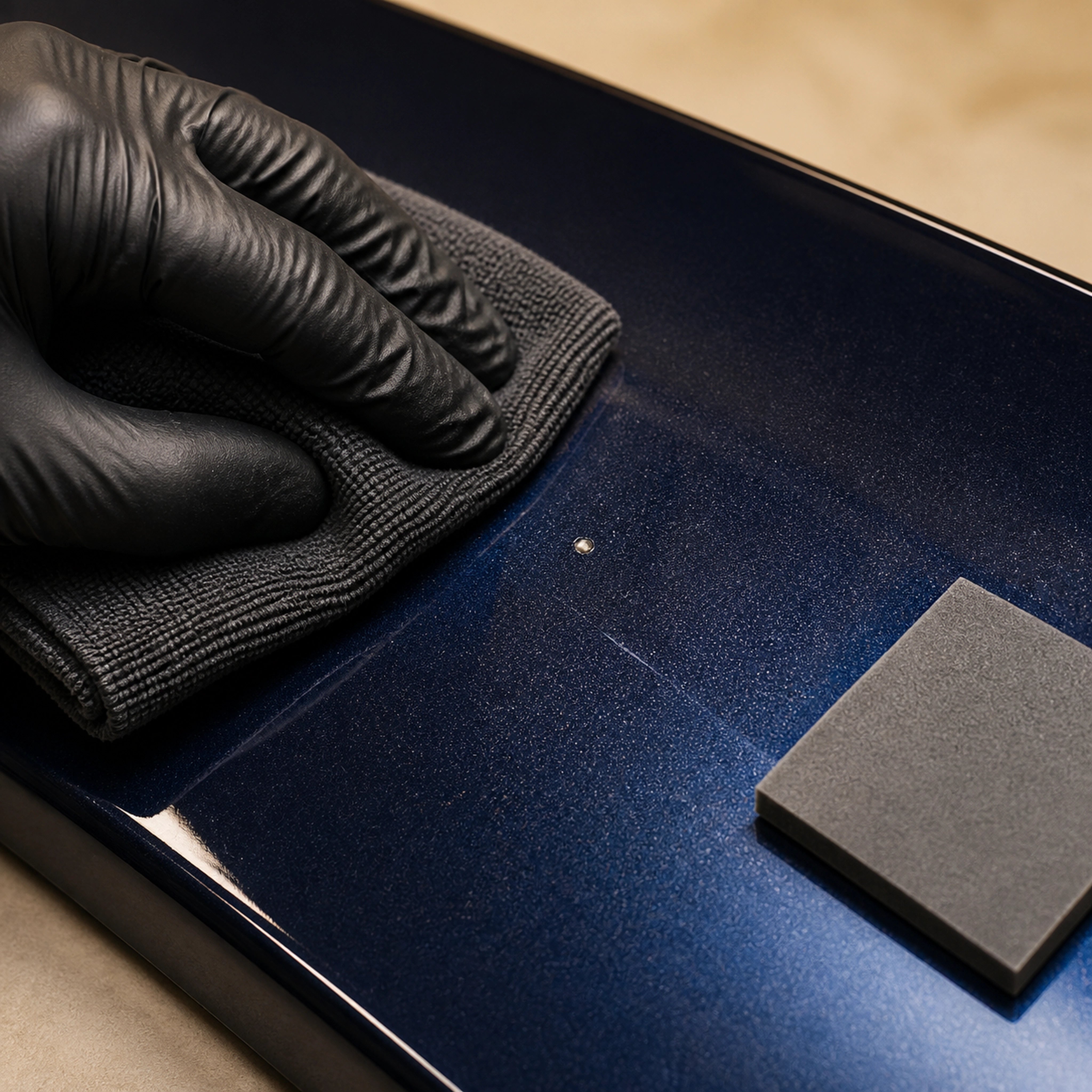 Cleaning a small vehicle paint chip before applying a Partify touch-up pen